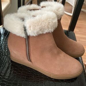 L.Paola suede wedge boots fur trimmed